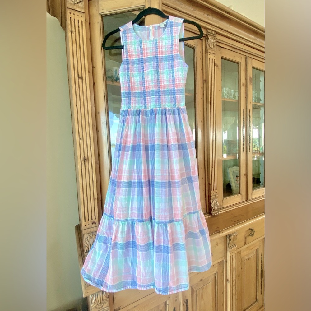 J Crew pastel plaid midi dress, size XXS